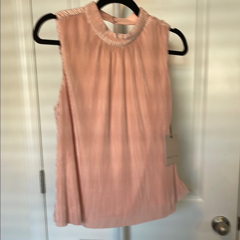 Adelyn Rae Pink Sleeveless Pleated Blouse with Mandarin Collar